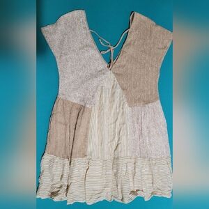 AE Boho American Eagle Patchwork Swing Dress Tan / Cream Size XS